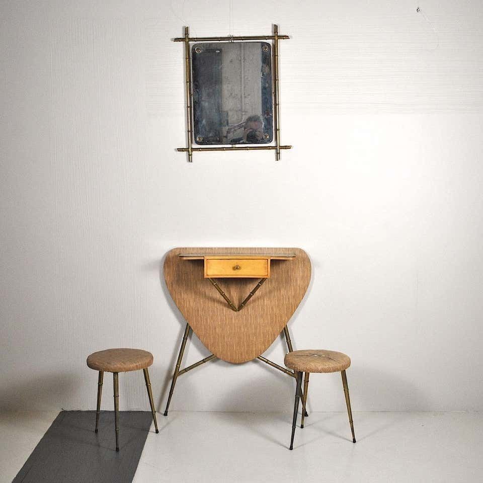 Italian Midcentury 1960s Consolle In Brass And Wood (No Stools) photo furniture