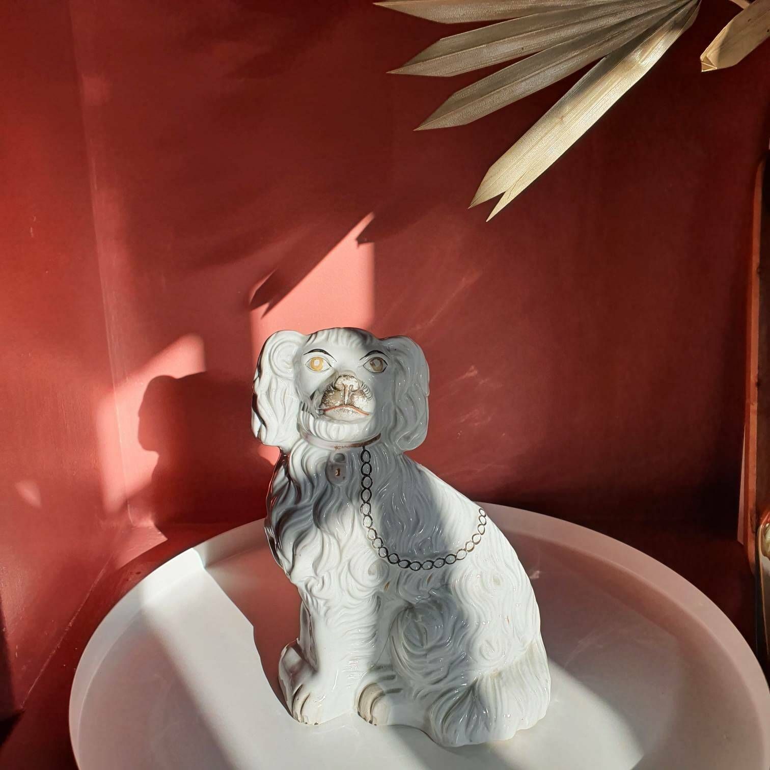 Vintage Victorian Antique Ceramic Pottery White Staffordshire Dog Ornament photo Art