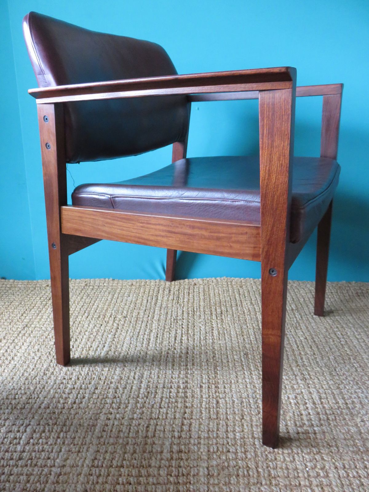 Pair Of Padouk And Plum Leather Armchairs. Denmark 1960 photo 816.0