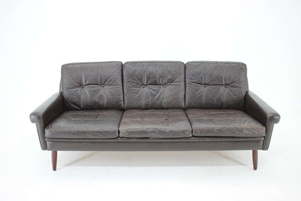 1970s Danish 3 Seater Sofa In Dark Brown Leather photo for sale