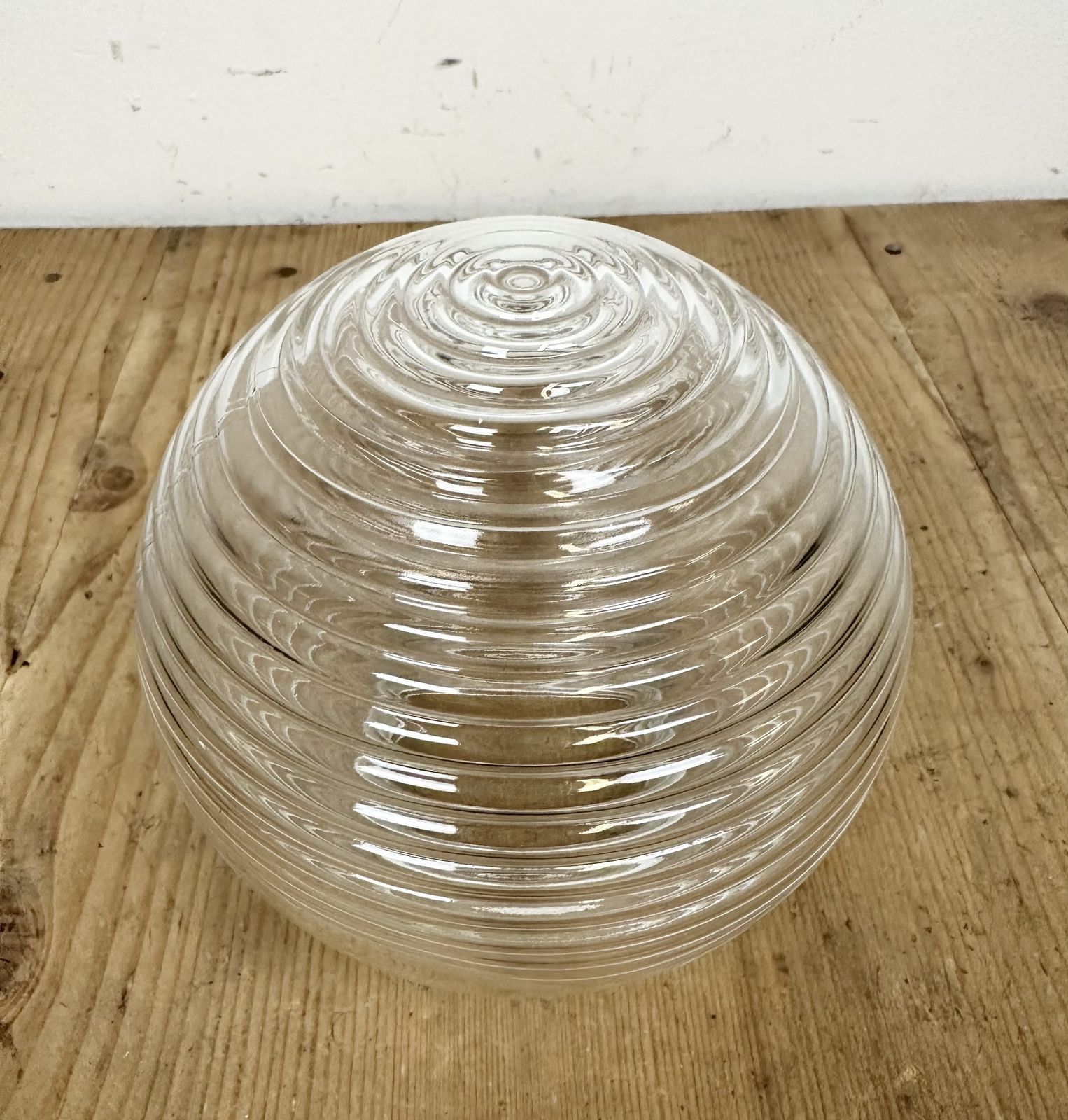 photo for sale Industrial White Porcelain Pendant Light With Ribbed Glass, 1970s, 3x
