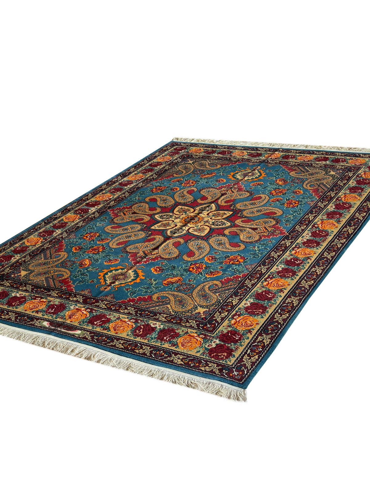 Exclusive Livingroom Rug, Paisley Blue Rug, Silk & Wool Handmade Carpet photo furniture