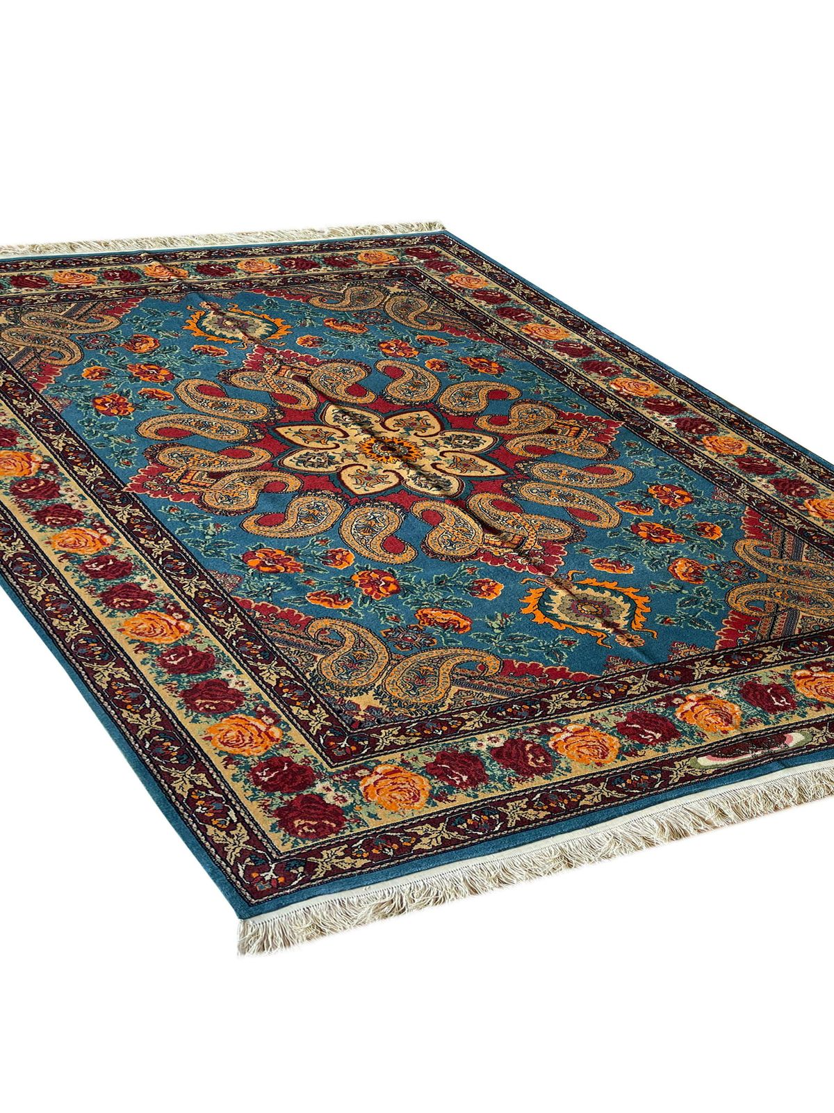 Exclusive Livingroom Rug, Paisley Blue Rug, Silk & Wool Handmade Carpet photo for sale