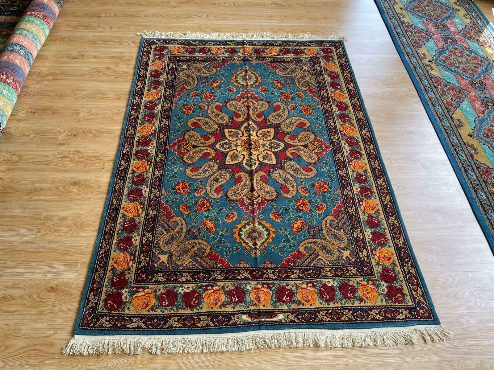 Exclusive Livingroom Rug, Paisley Blue Rug, Silk & Wool Handmade Carpet photo 6900.0