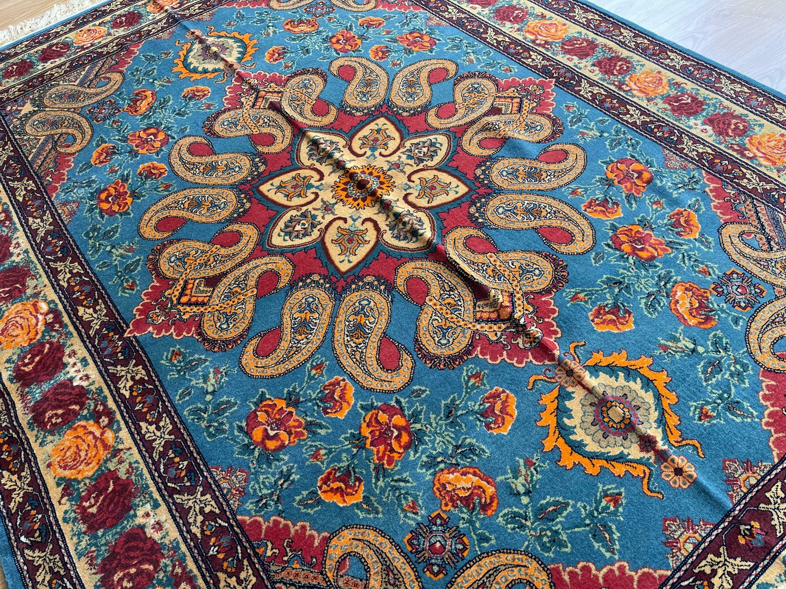 photo for sale Exclusive Livingroom Rug, Paisley Blue Rug, Silk & Wool Handmade Carpet