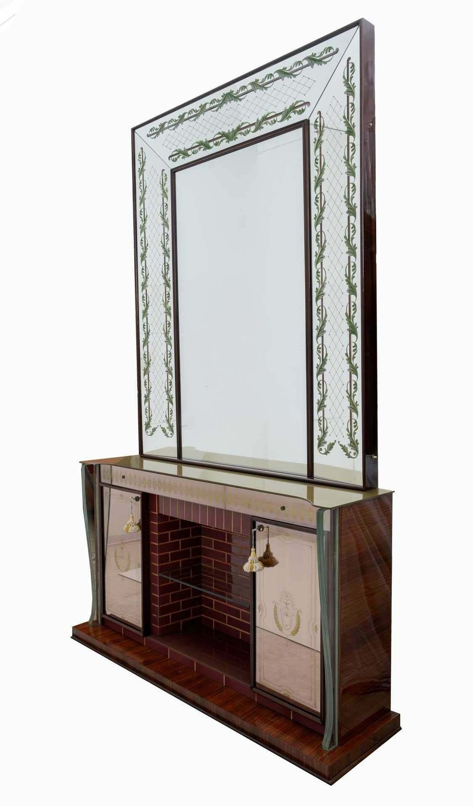 Luigi Brusotti Mid Century Modern Italian Bar Cabinet With Decorated Mirror, 40s photo furniture