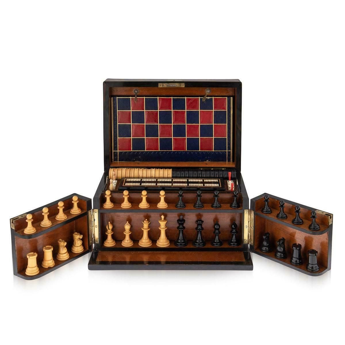 19th Century Victorian Walnut Games Compendium, Cards & Board Games, C.1890 photo furniture
