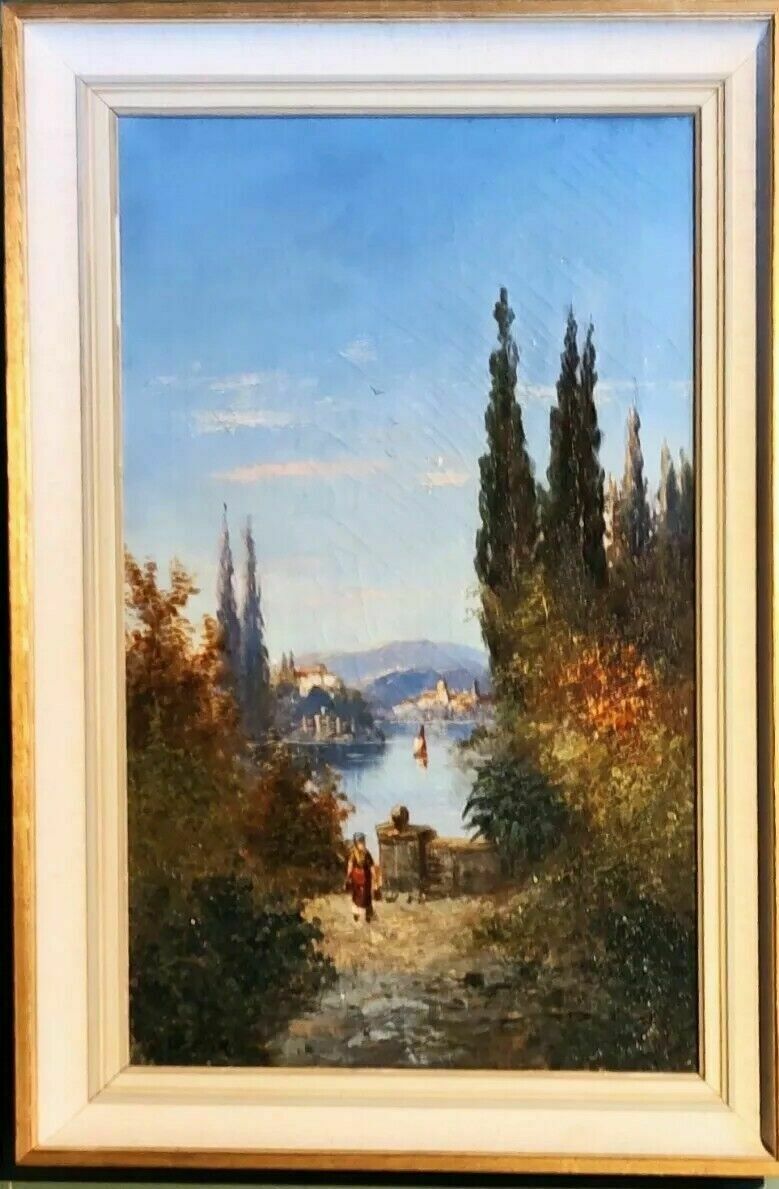 Rare Great Campaign Antique Oil Painting Lake Como Italy Signed H Waldeck C1870