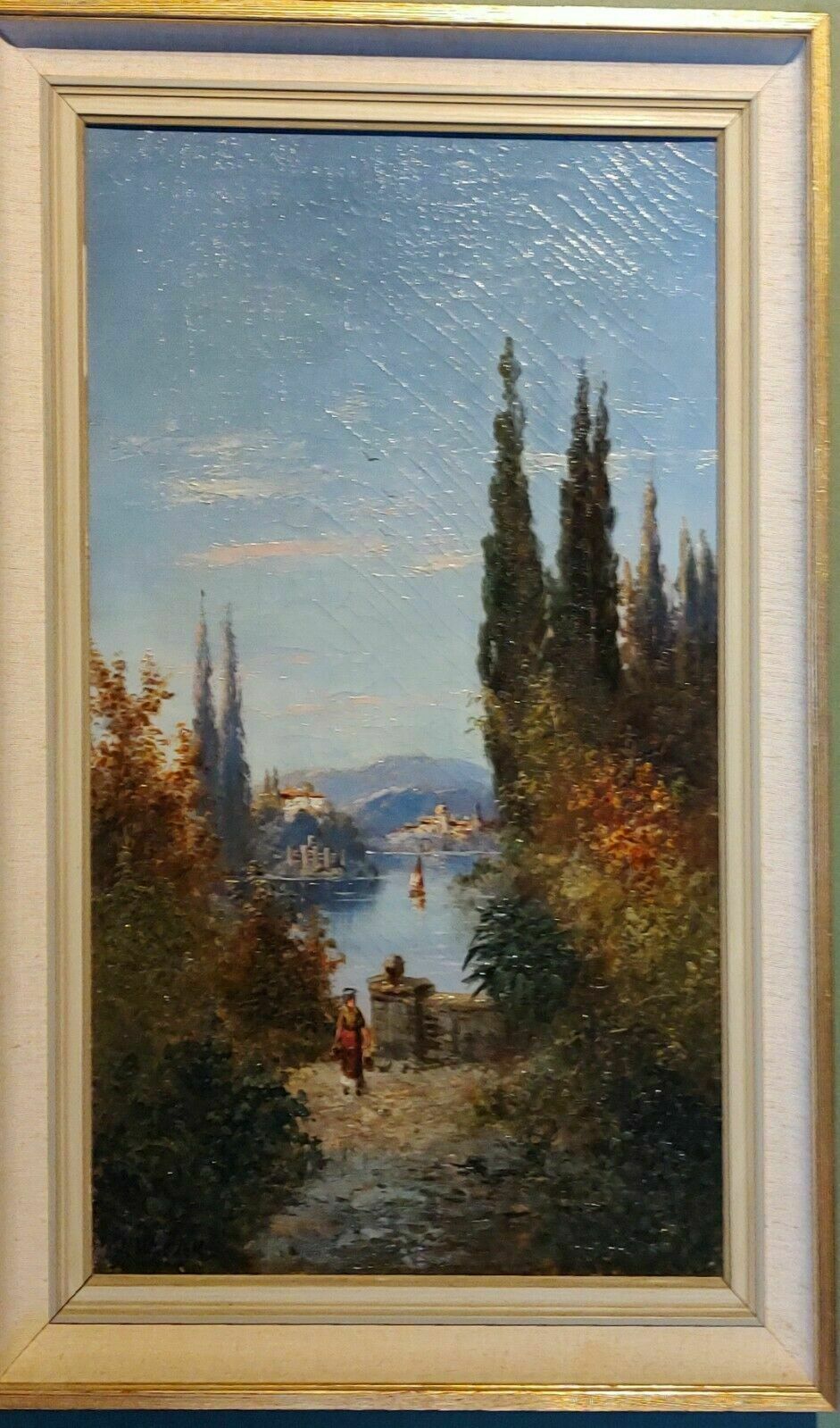 Rare Great Campaign Antique Oil Painting Lake Como Italy Signed H Waldeck C1870 photo vinterior
