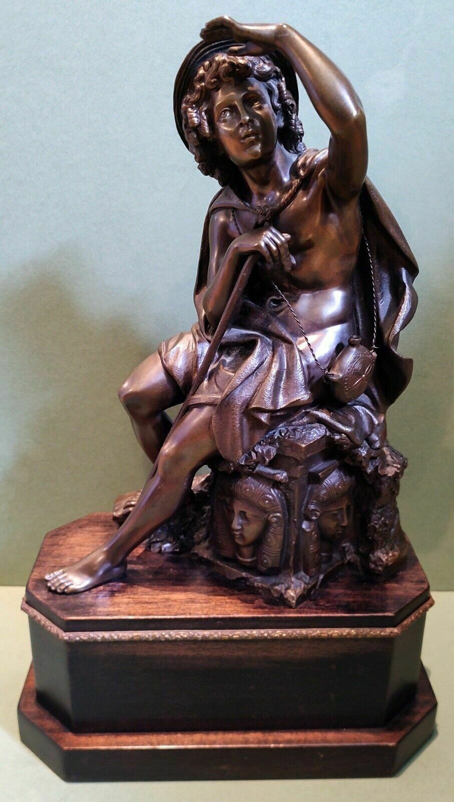 Large Fine Quality Antique Bronze Sculpture Pilgrim Or Shepherd Neo Classical photo furniture