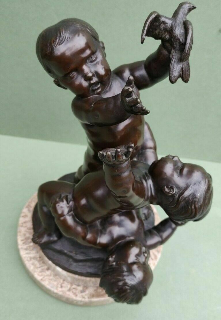 Antique Large French Bronze Sculpture With Three Cherubs Frolicking Puto Putti photo furniture