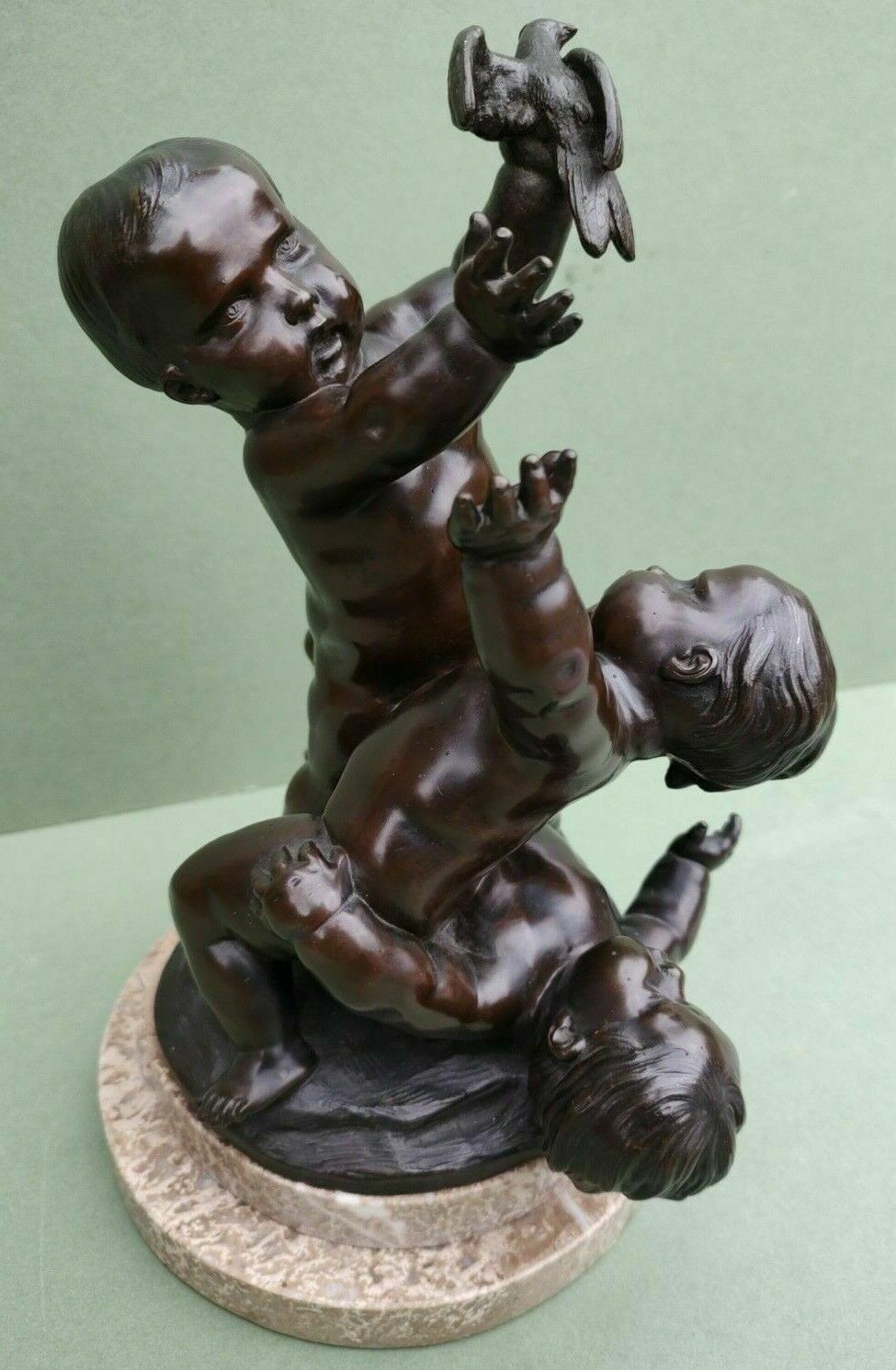 Antique Large French Bronze Sculpture With Three Cherubs Frolicking Puto Putti photo 899.0