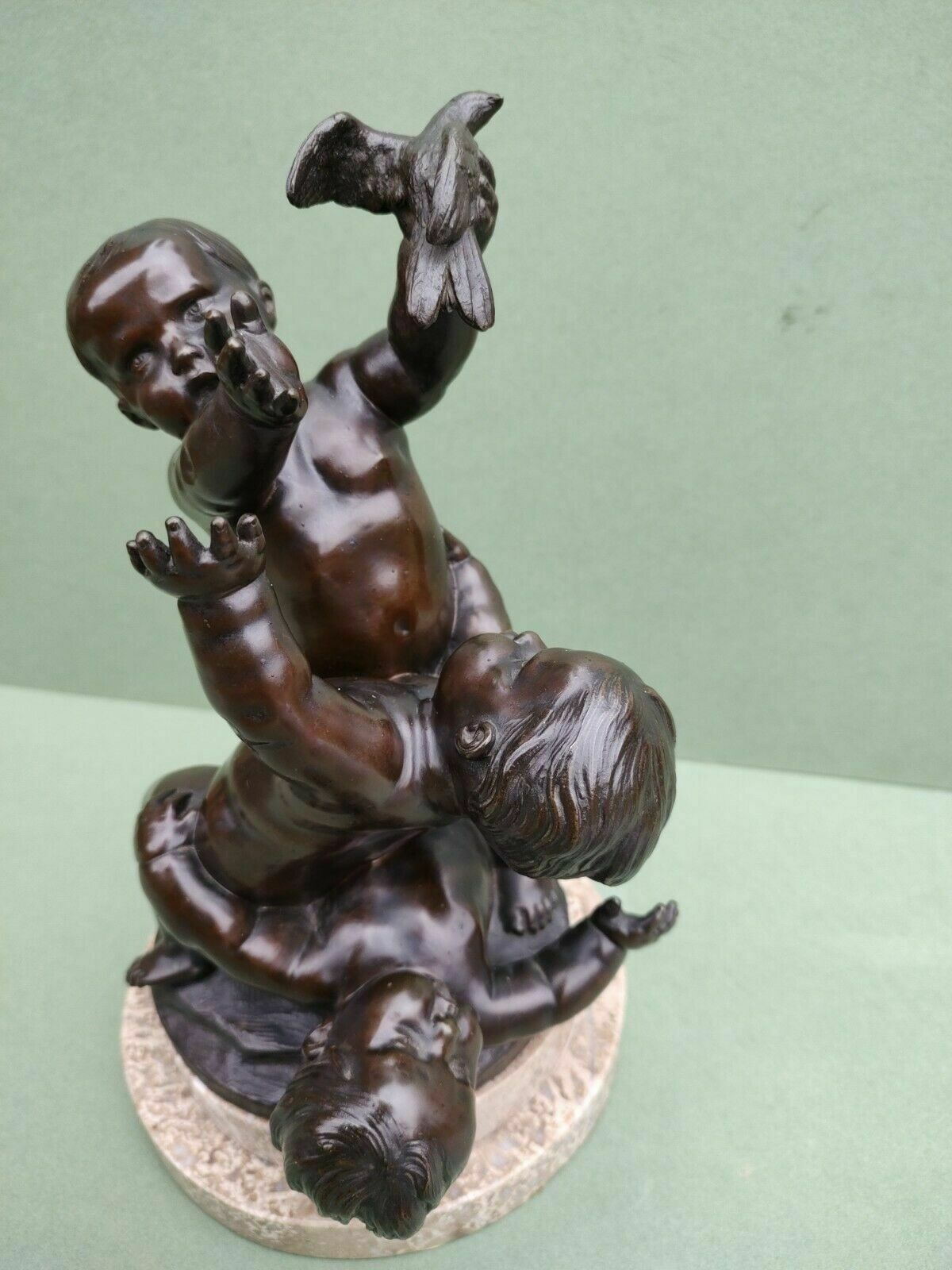 Antique Large French Bronze Sculpture With Three Cherubs Frolicking Puto Putti photo buy