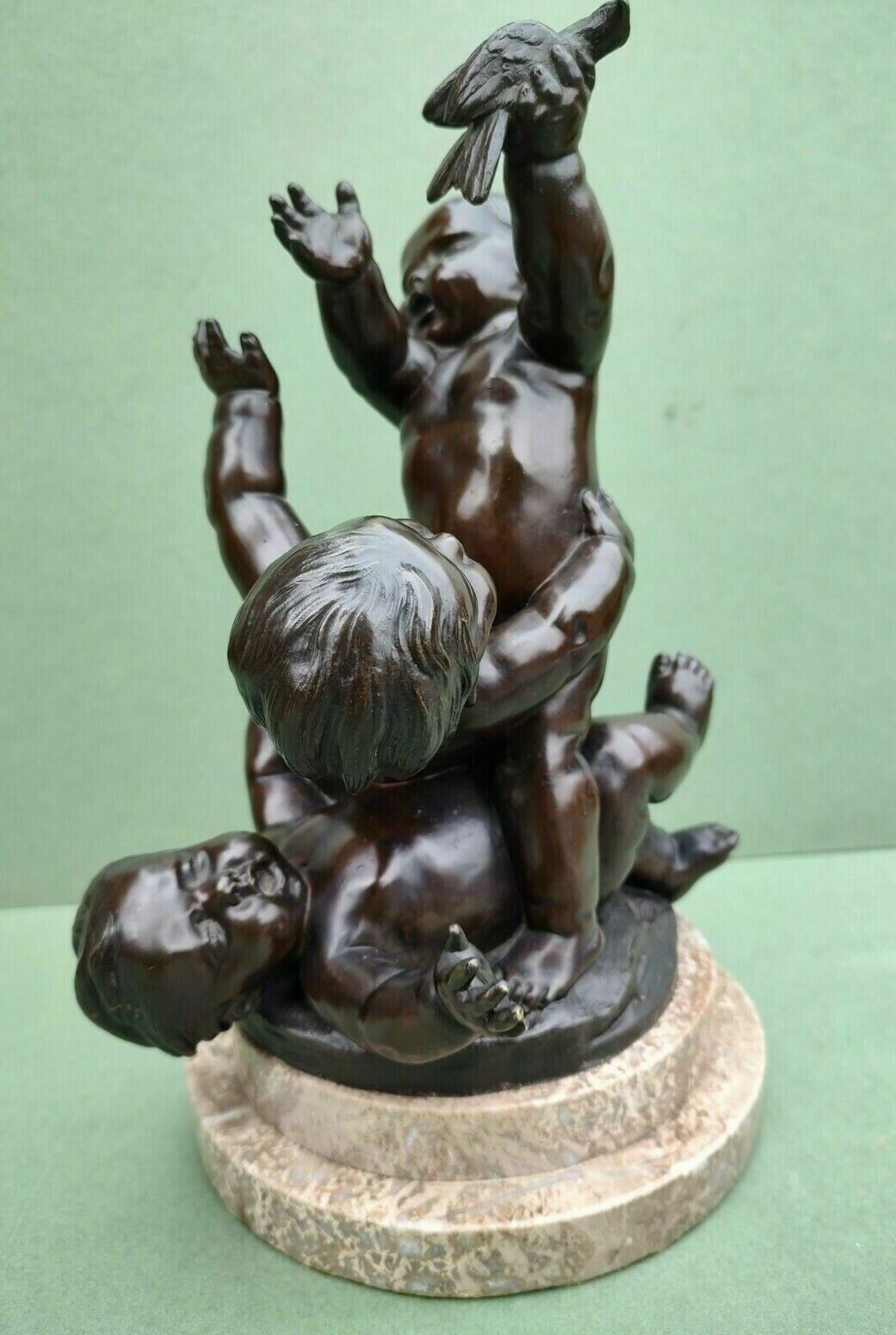 photo for sale Antique Large French Bronze Sculpture With Three Cherubs Frolicking Puto Putti