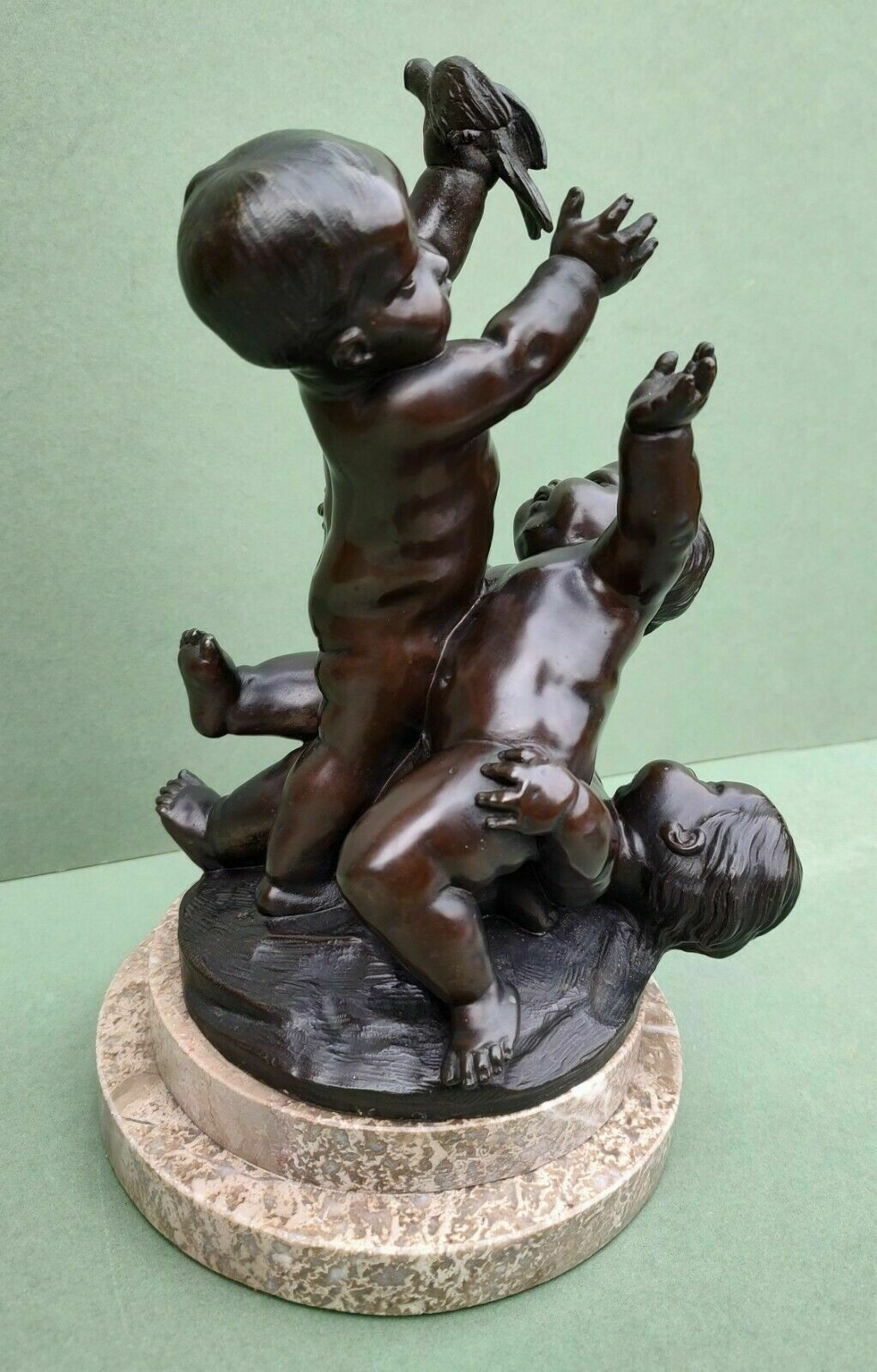 899.0 Antique Large French Bronze Sculpture With Three Cherubs Frolicking Puto Putti photo