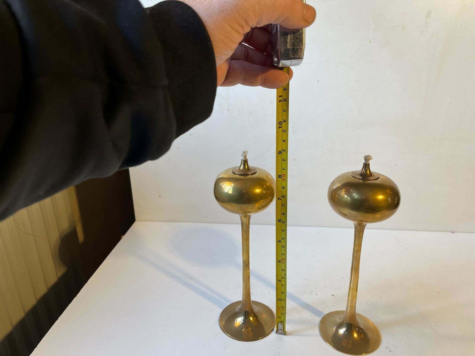 Scandinavian Modern Trumpet Oil Lamps In Brass, 1970s photo vinterior