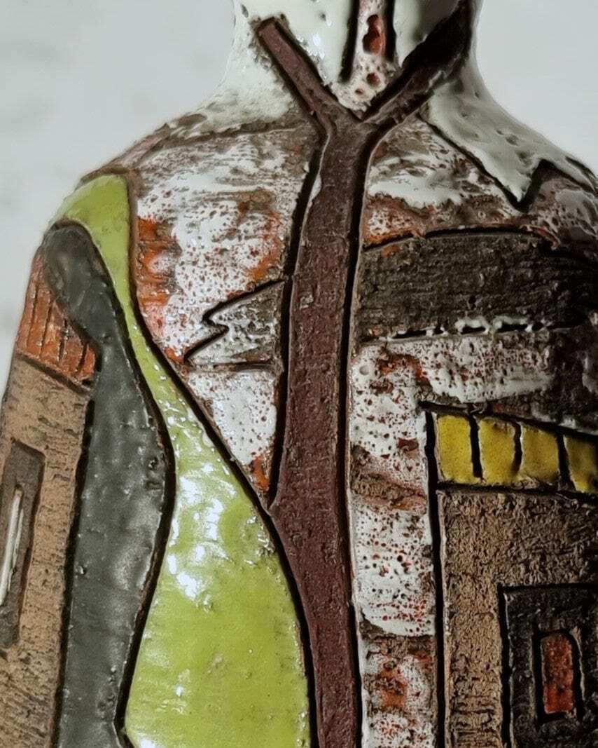 Fratelli Fanciullacci, Stylised Town Series, Sgraffito On Clay, Gloss And Lava Glaze Décor Vase photo 435.0