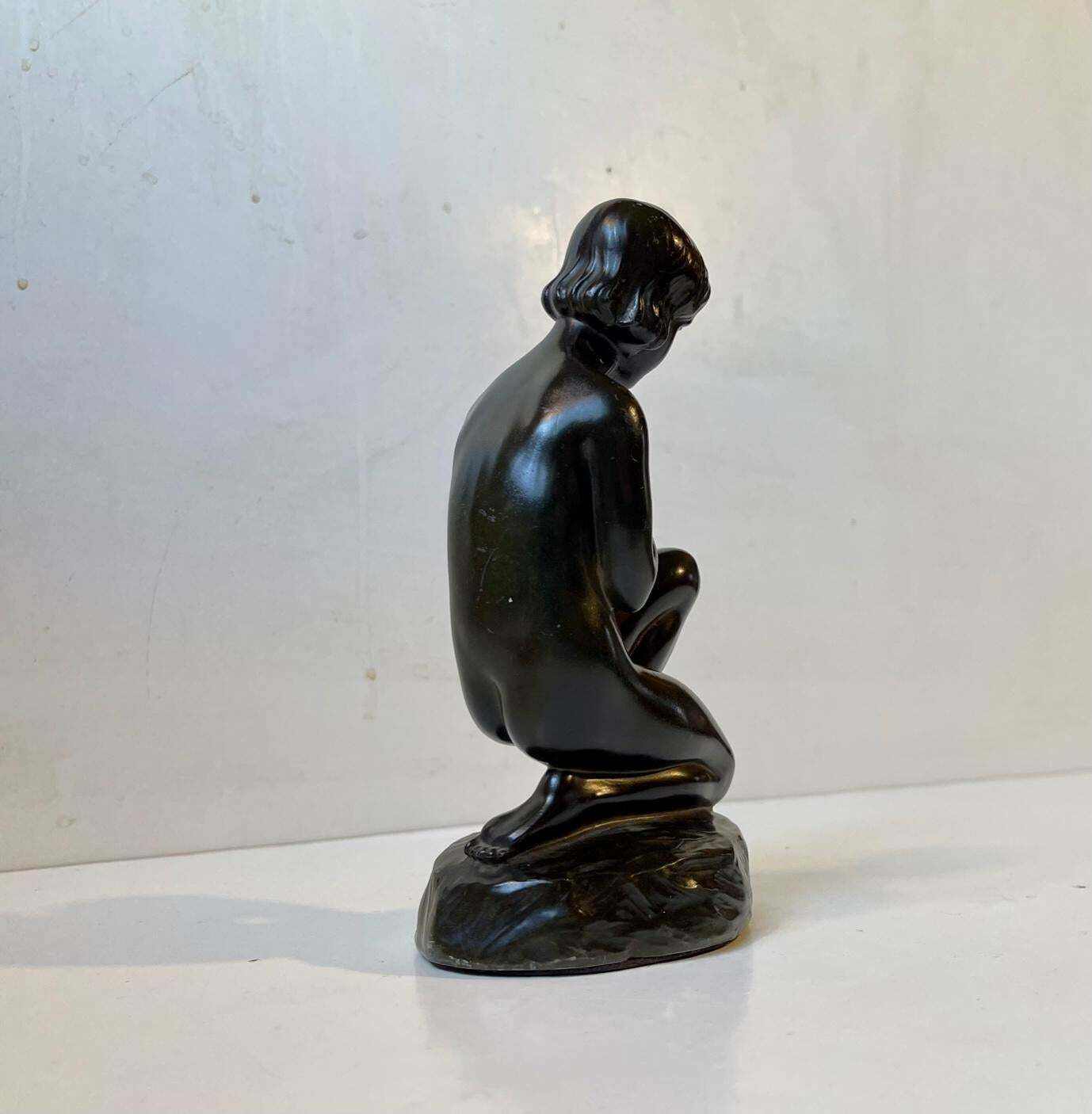 Just Andersen & Elna Borch Patinated Sculpture Of Young Woman, 1930s photo for sale
