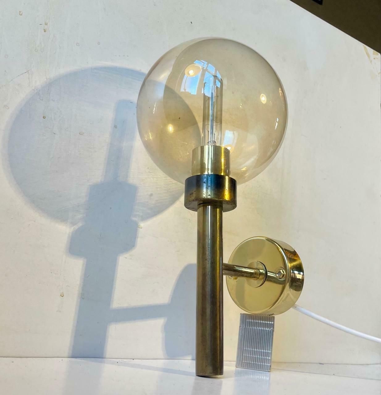 Hans Agne Jakobsson Swedish Modern Wall Sconce In Brass & Smoke Glass photo furniture