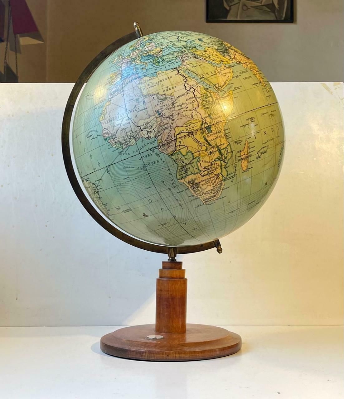 Danish Art Deco World Globe With Compass On A Wooden Base, Heimdal No. 34 photo furniture