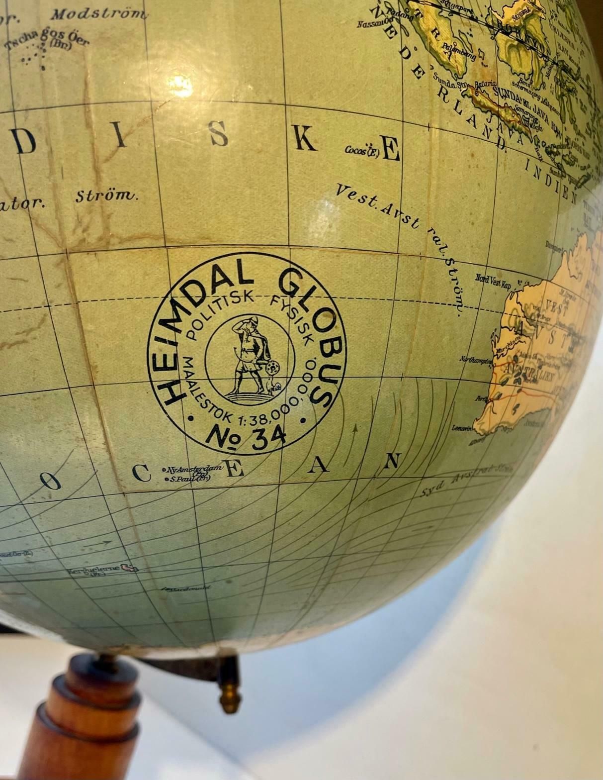 Danish Art Deco World Globe With Compass On A Wooden Base, Heimdal No. 34 photo vinterior