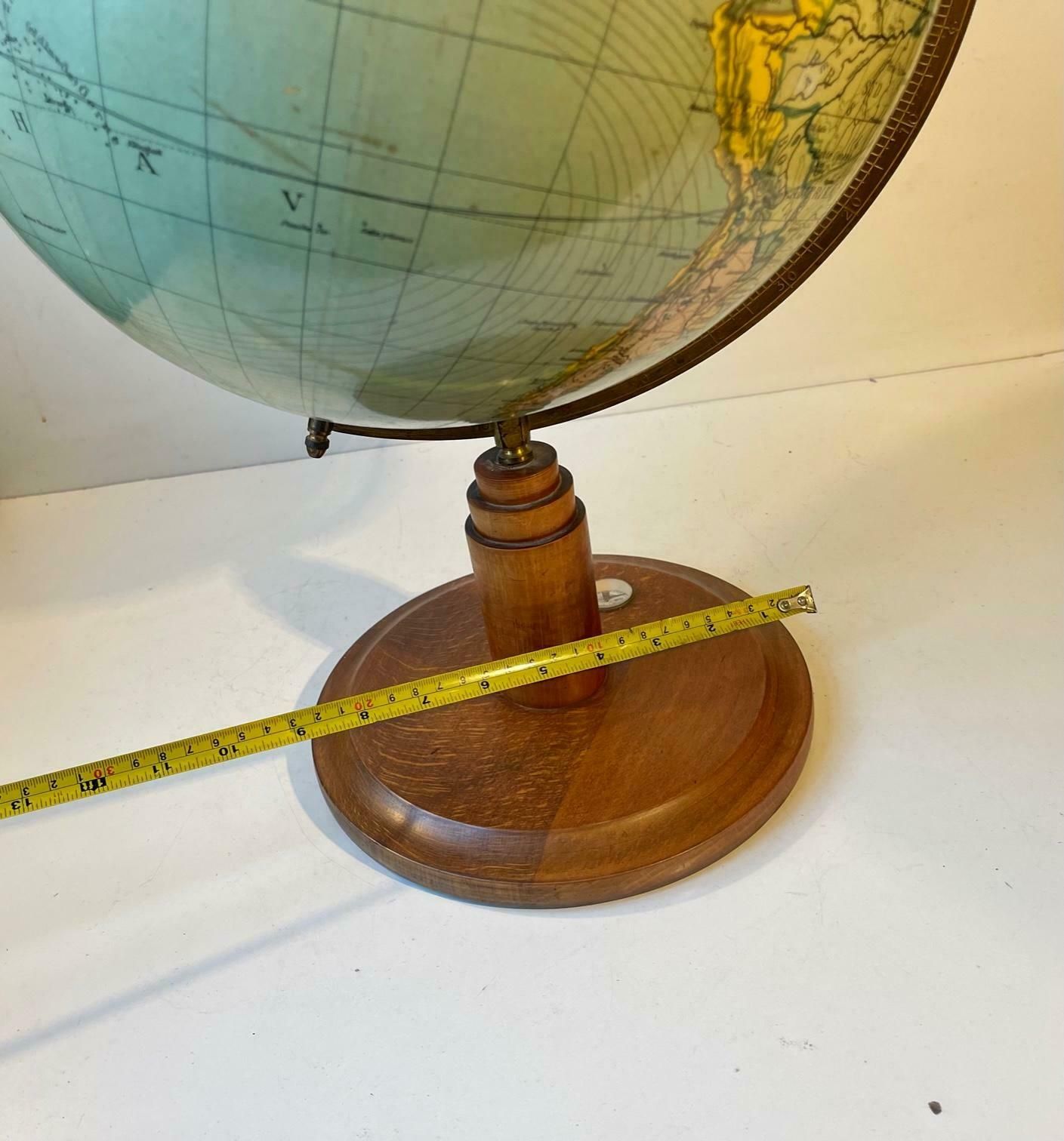 1444.0 Danish Art Deco World Globe With Compass On A Wooden Base, Heimdal No. 34 photo