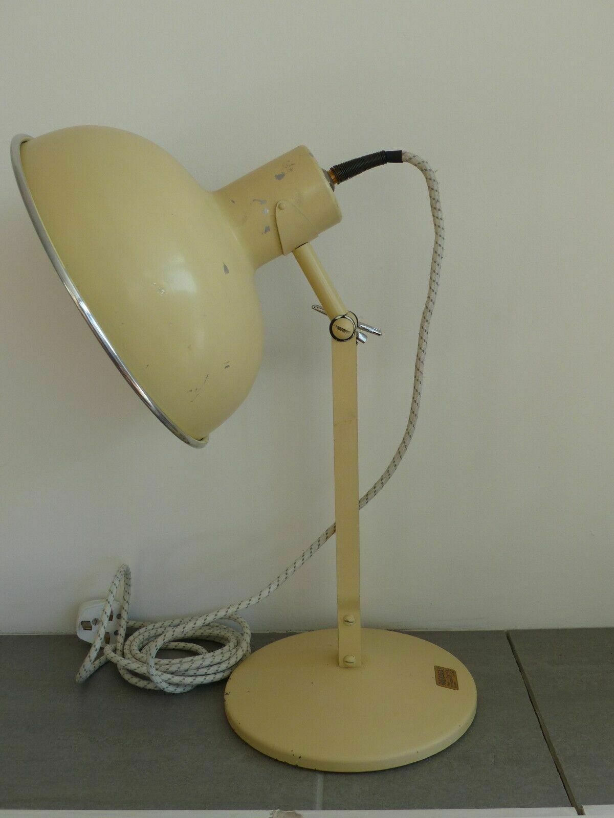 Mcm Vintage Retro Re Wired Converted Heat Lamp Desk / Side Lamp Large Dome Shade photo for sale