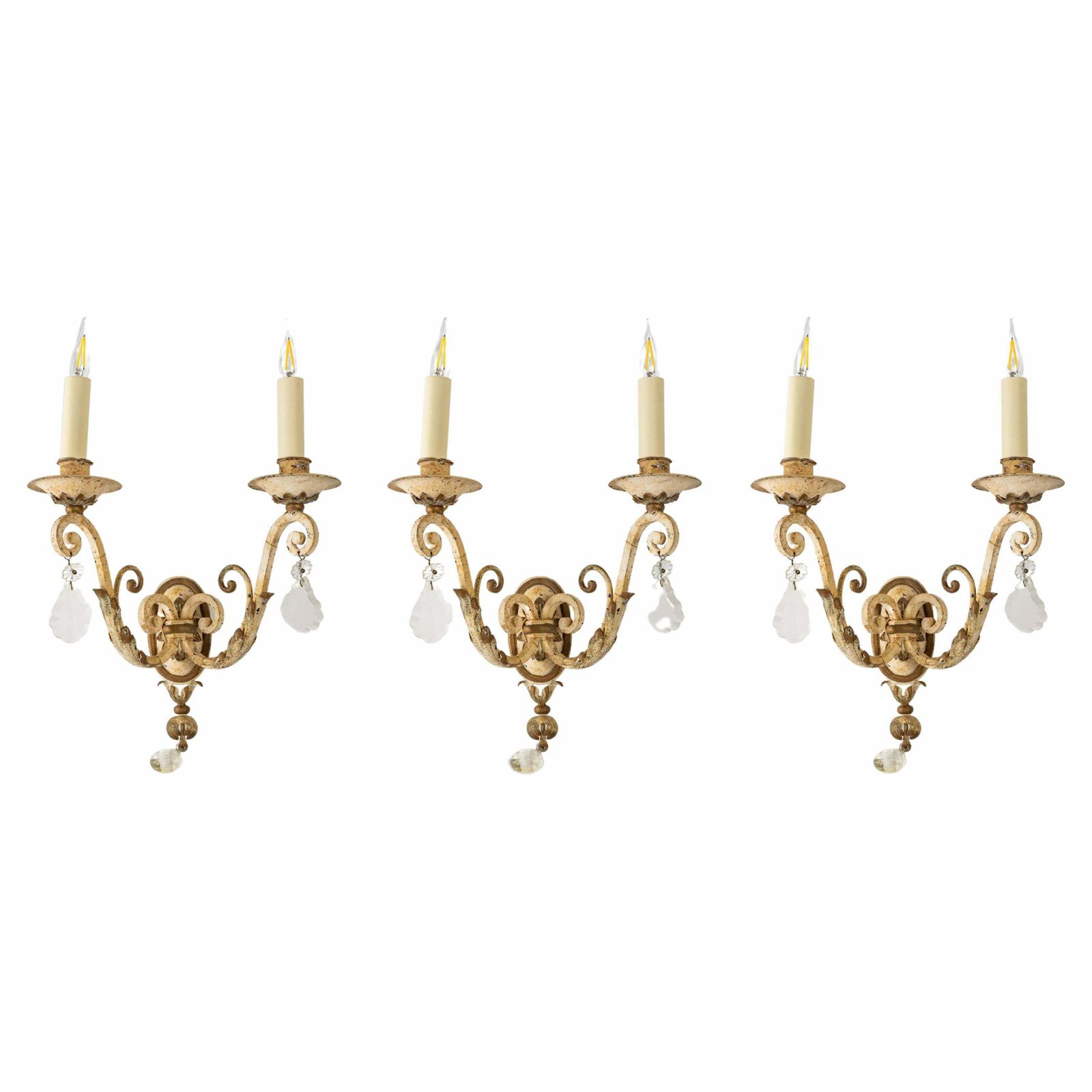 Suite Of Three Wrought Iron Sconces, Early 20th Century