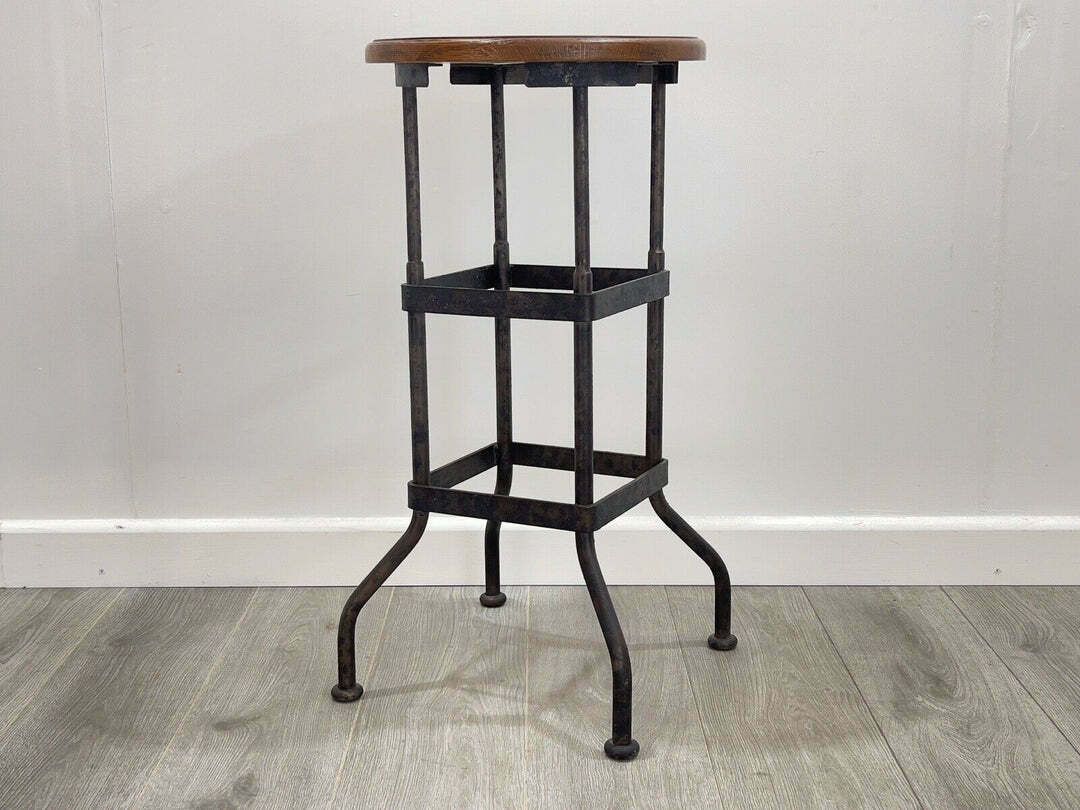 Industrial Factory Workshop Iron And Mahogany Bar Stool photo furniture