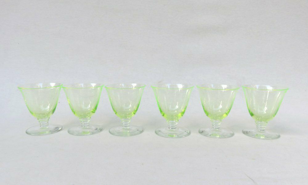 Art Deco Uranium Glass Liqueur Glasses 1920s Set Of 6 photo for sale