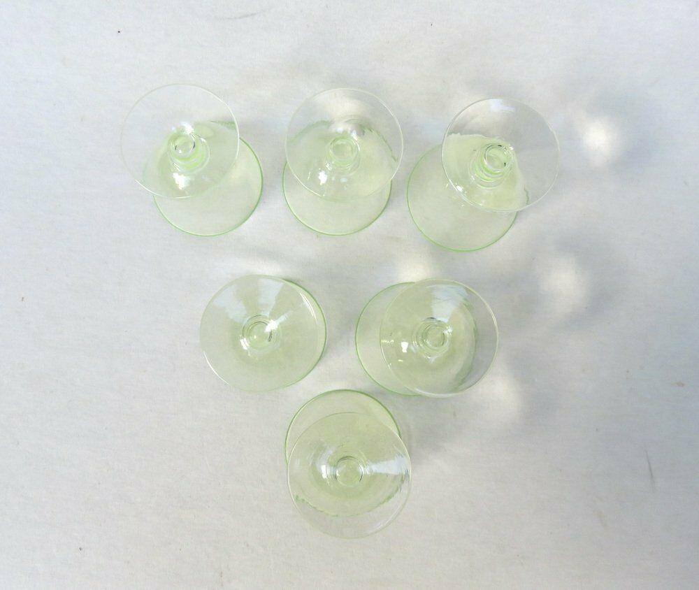 Art Deco Uranium Glass Liqueur Glasses 1920s Set Of 6 photo 704.65