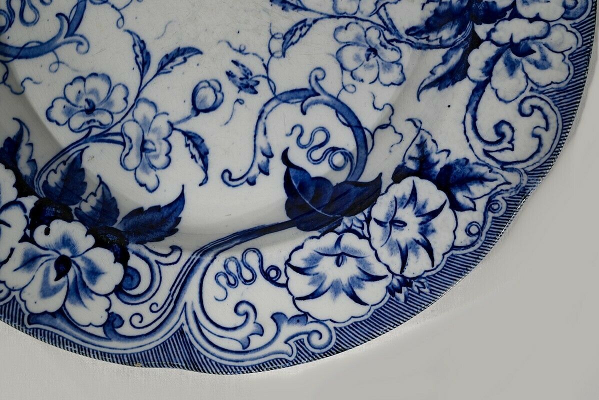 Large Earthenware Dish “Flora With Bindweeds”, Creil & Montereau, Art Nouveau – Late 19th Century photo vinterior
