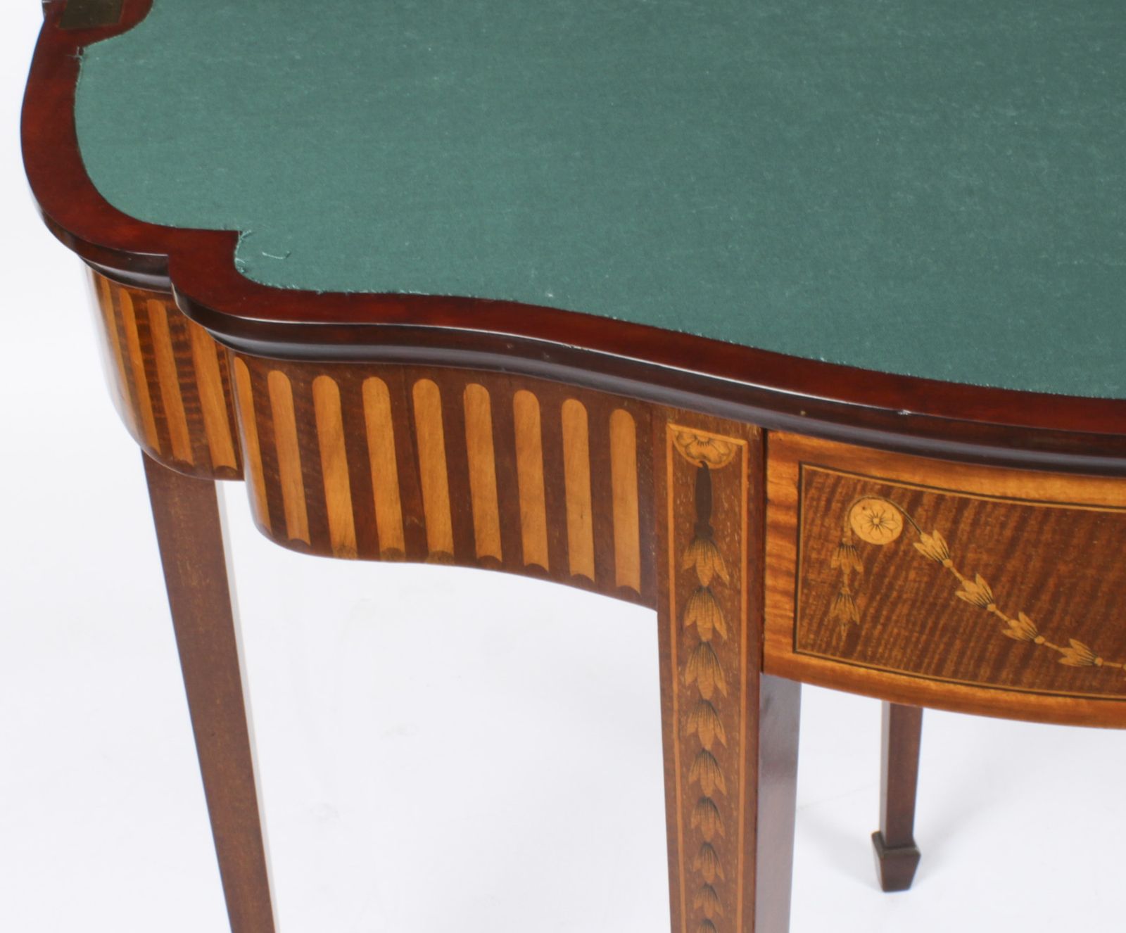 Antique Mahogany And Satinwood Inlaid Serpentine Card Console Circa 1880 photo vintage