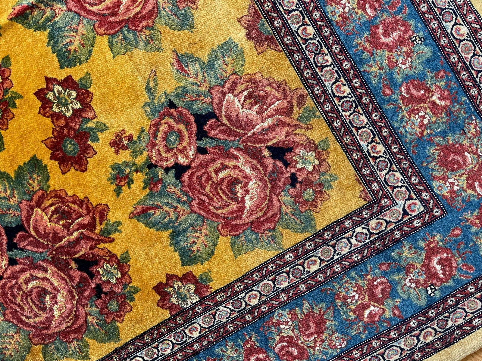 photo furniture Exclusive Floral Rug, Gold Silk Handwoven Carpet, Kurdish Oriental Rug