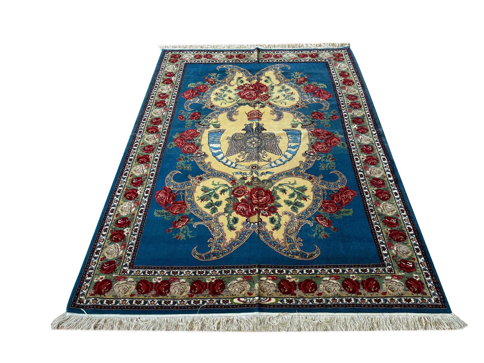 Exclusive Floral Rug, Blue Silk Handwoven Carpet, Symbolic Kurdish Oriental Rug photo furniture