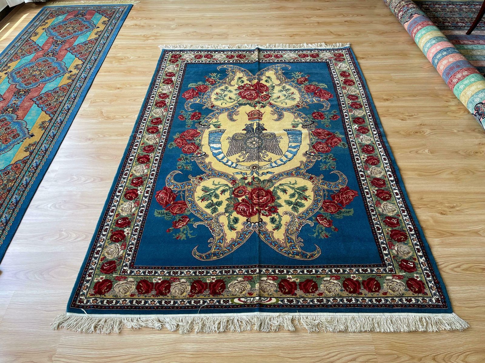 Exclusive Floral Rug, Blue Silk Handwoven Carpet, Symbolic Kurdish Oriental Rug photo 8600.0