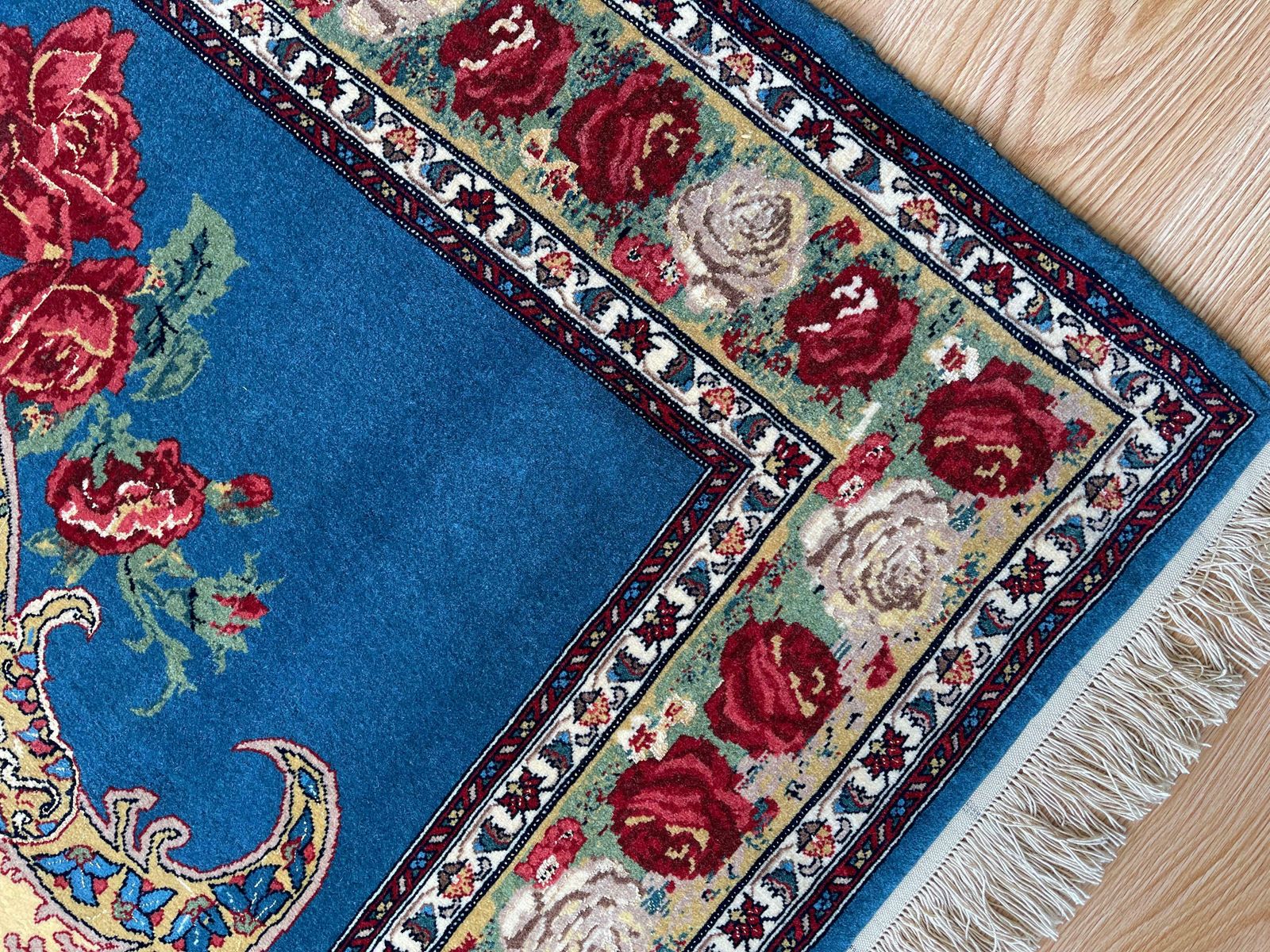 Exclusive Floral Rug, Blue Silk Handwoven Carpet, Symbolic Kurdish Oriental Rug photo buy