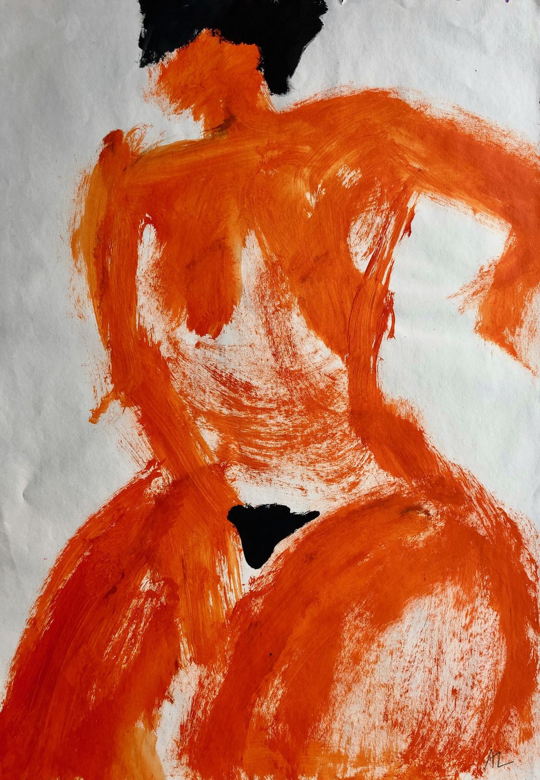 Orange Nude By Angela Lyle. Mixed Media On Paper