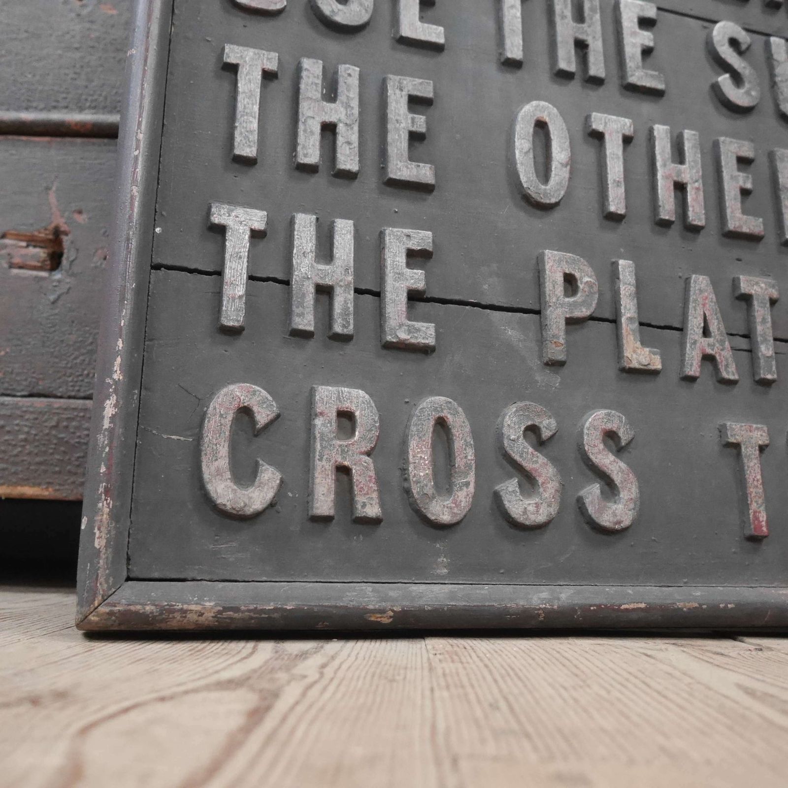 Early Subway Timber & Cast Iron Railway Sign photo for sale