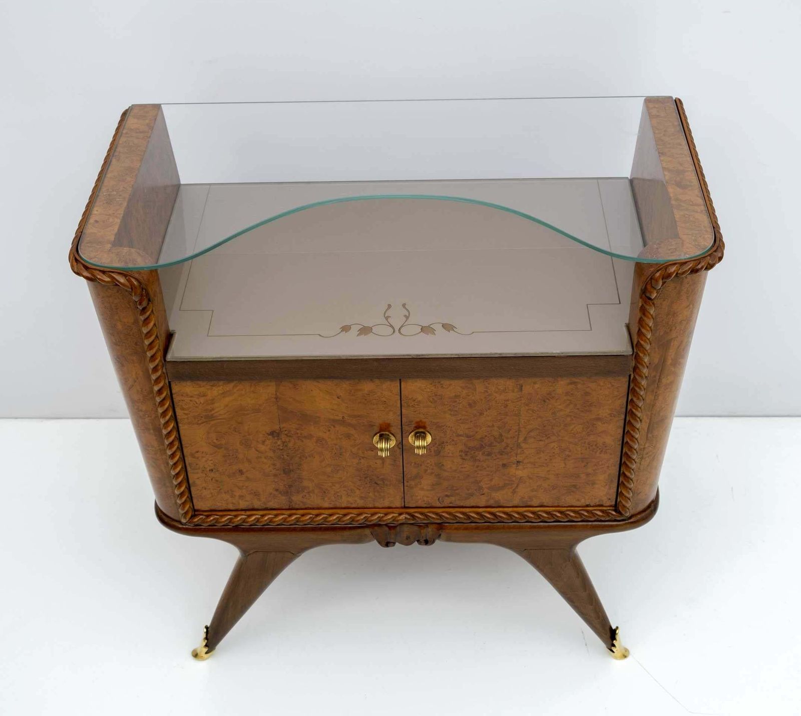Pair Of Art Deco Italian Briar Walnut Bedside Tables, 1930s photo vintage