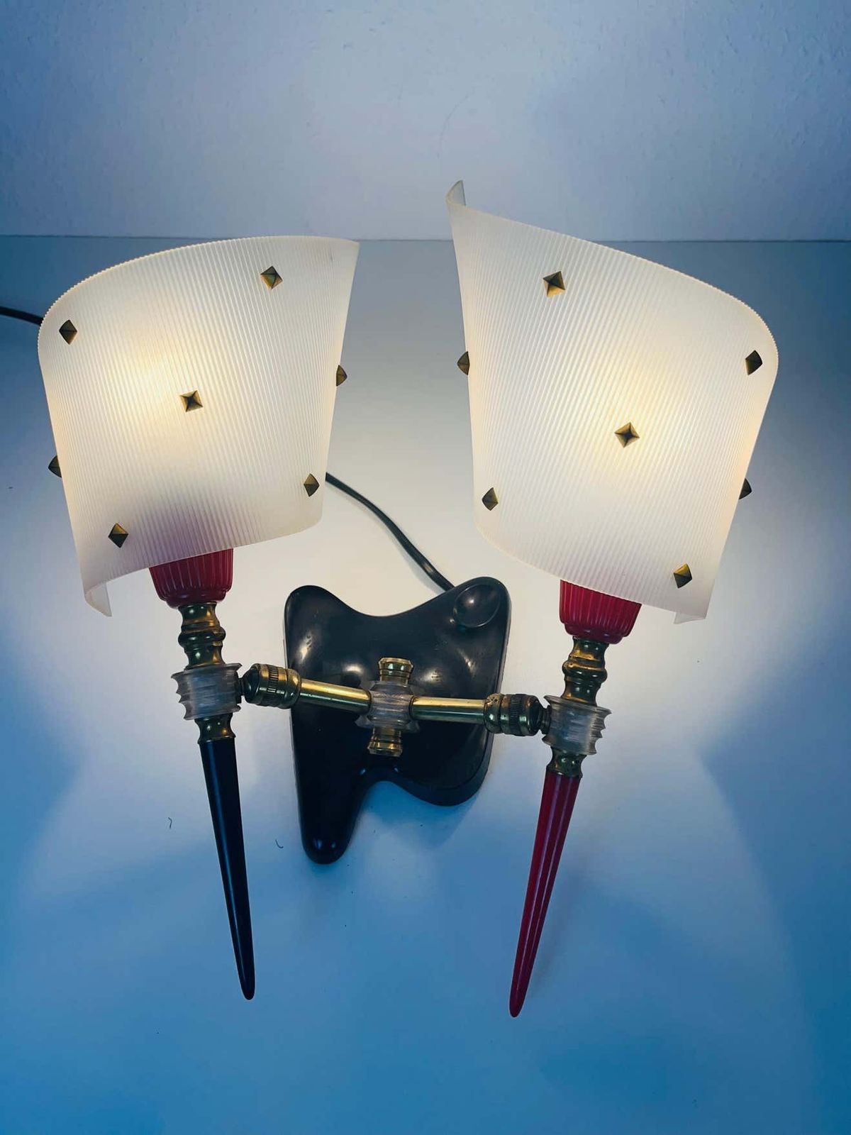 567.0 Pair Of 2 Brass And Plexiglass Wall Lamps By Maison Arlus, 1960, France photo