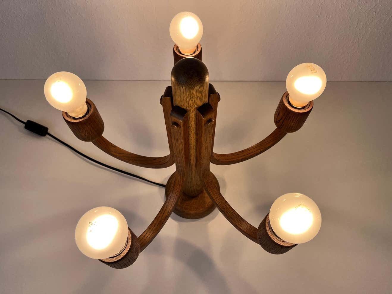 photo furniture Midcentury Wooden Pendant Lamp With 5 Arms By Domus, 1960s