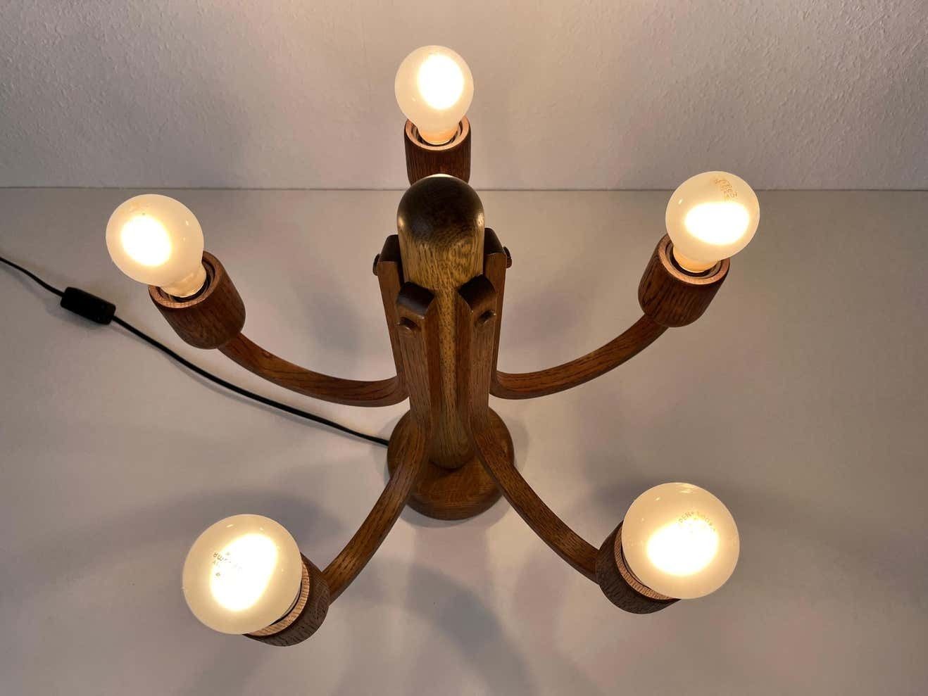 photo for sale Midcentury Wooden Pendant Lamp With 5 Arms By Domus, 1960s