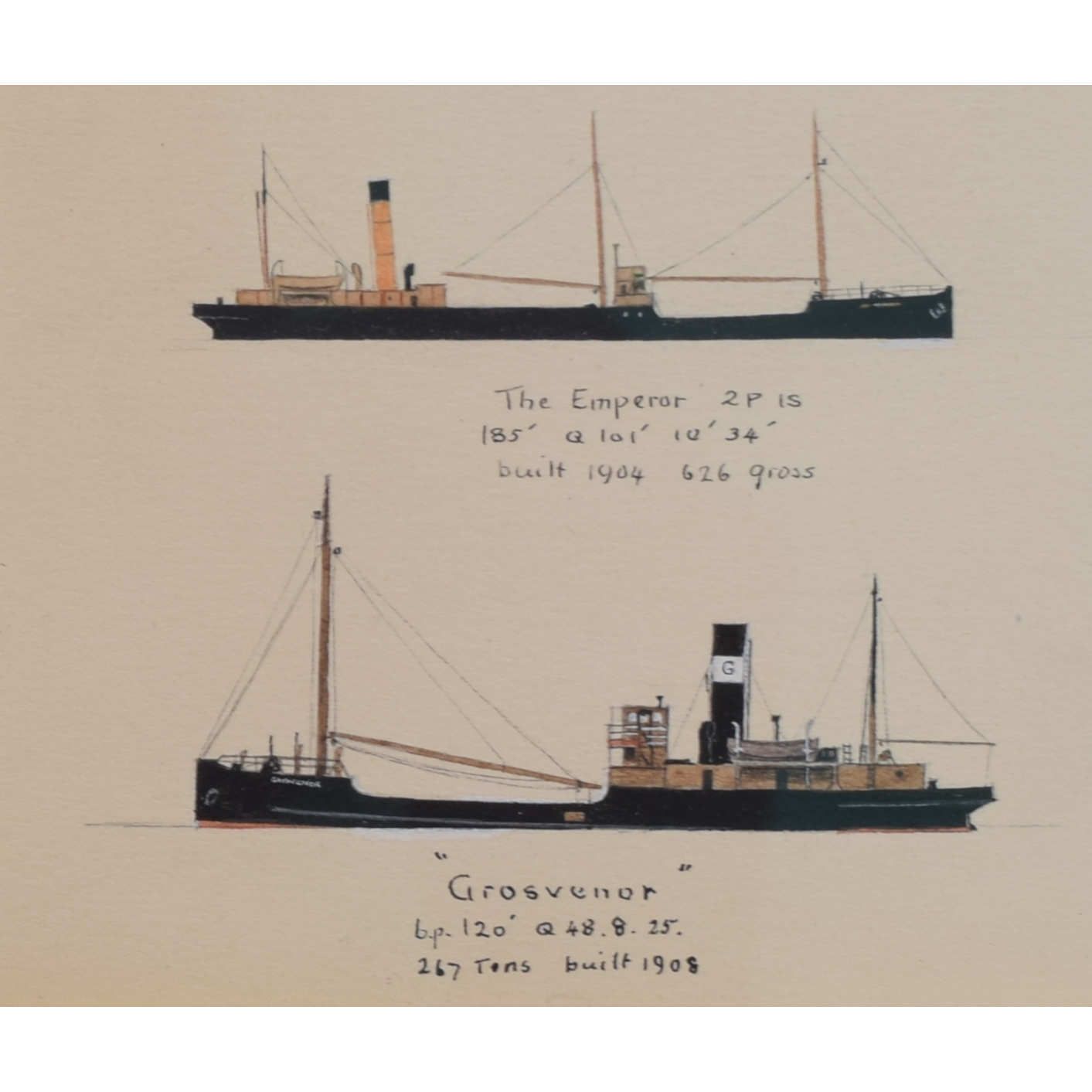 Laurence Dunn: The Emperor And Grosvenor Coastal Tramp Ships Watercolour photo furniture