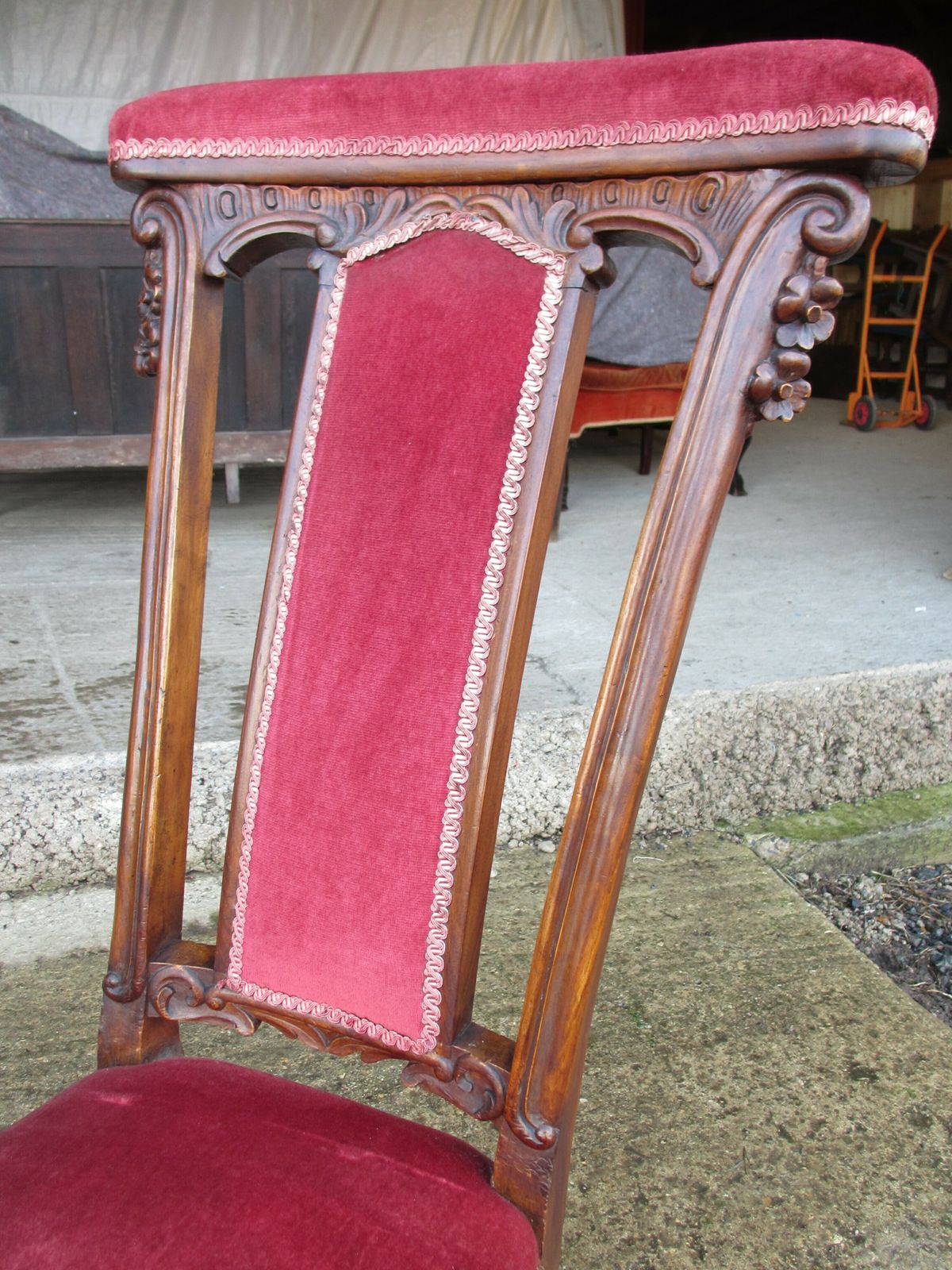 Furniture Victorian Carved Mahogany Upholstered Prie Dieu Chair On Castors photo