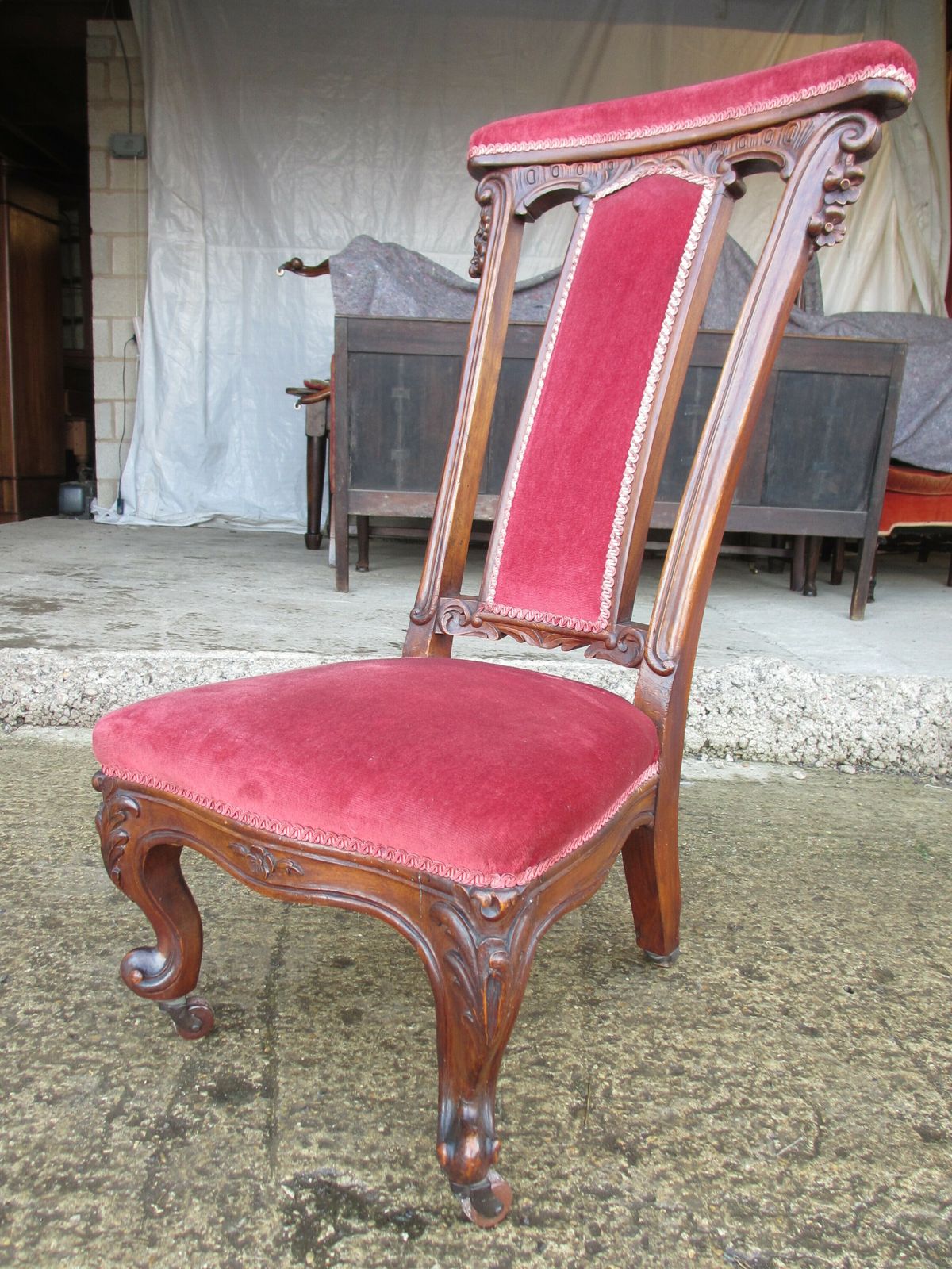 Victorian Carved Mahogany Upholstered Prie Dieu Chair On Castors photo furniture