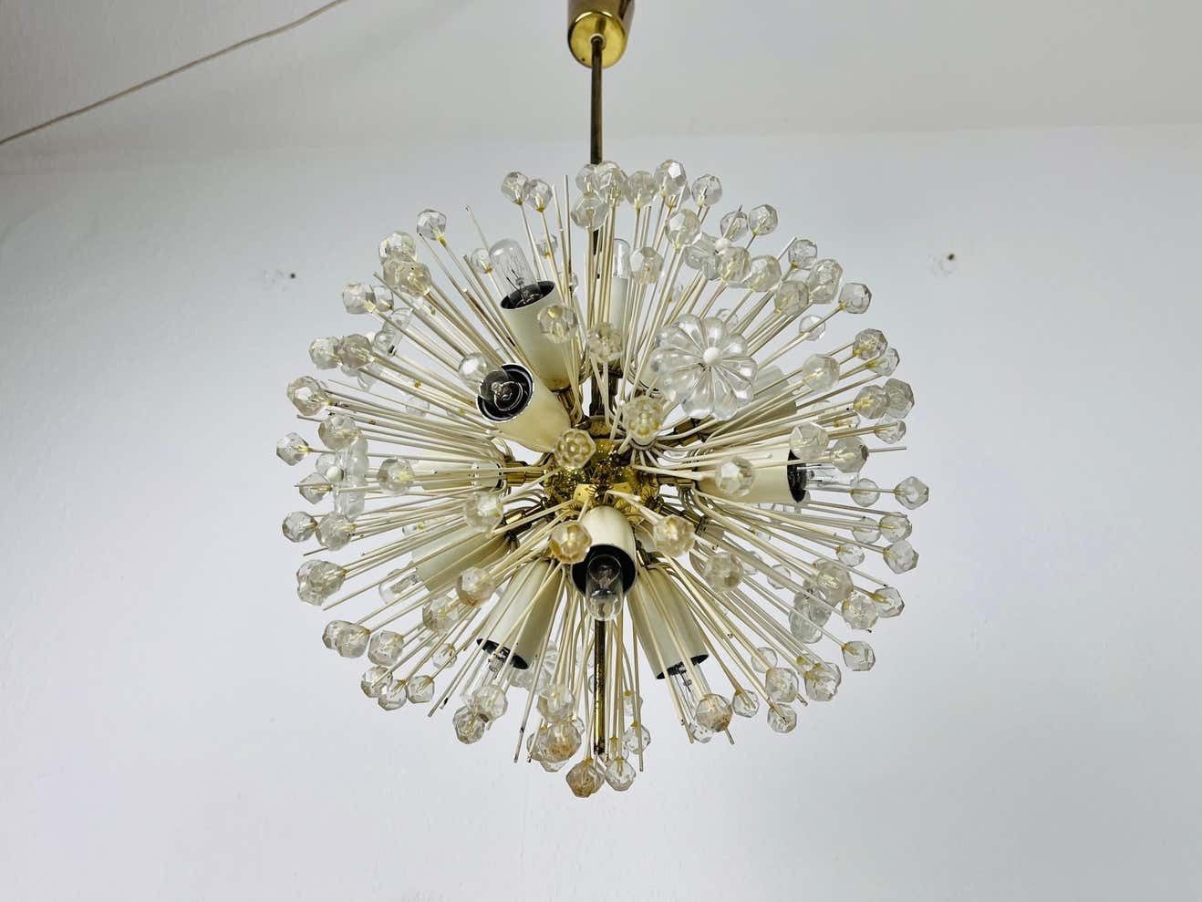 Glass And Brass Sputnik Chandelier By Emil Stejnar For Rupert Nikoll, 1960s photo vintage