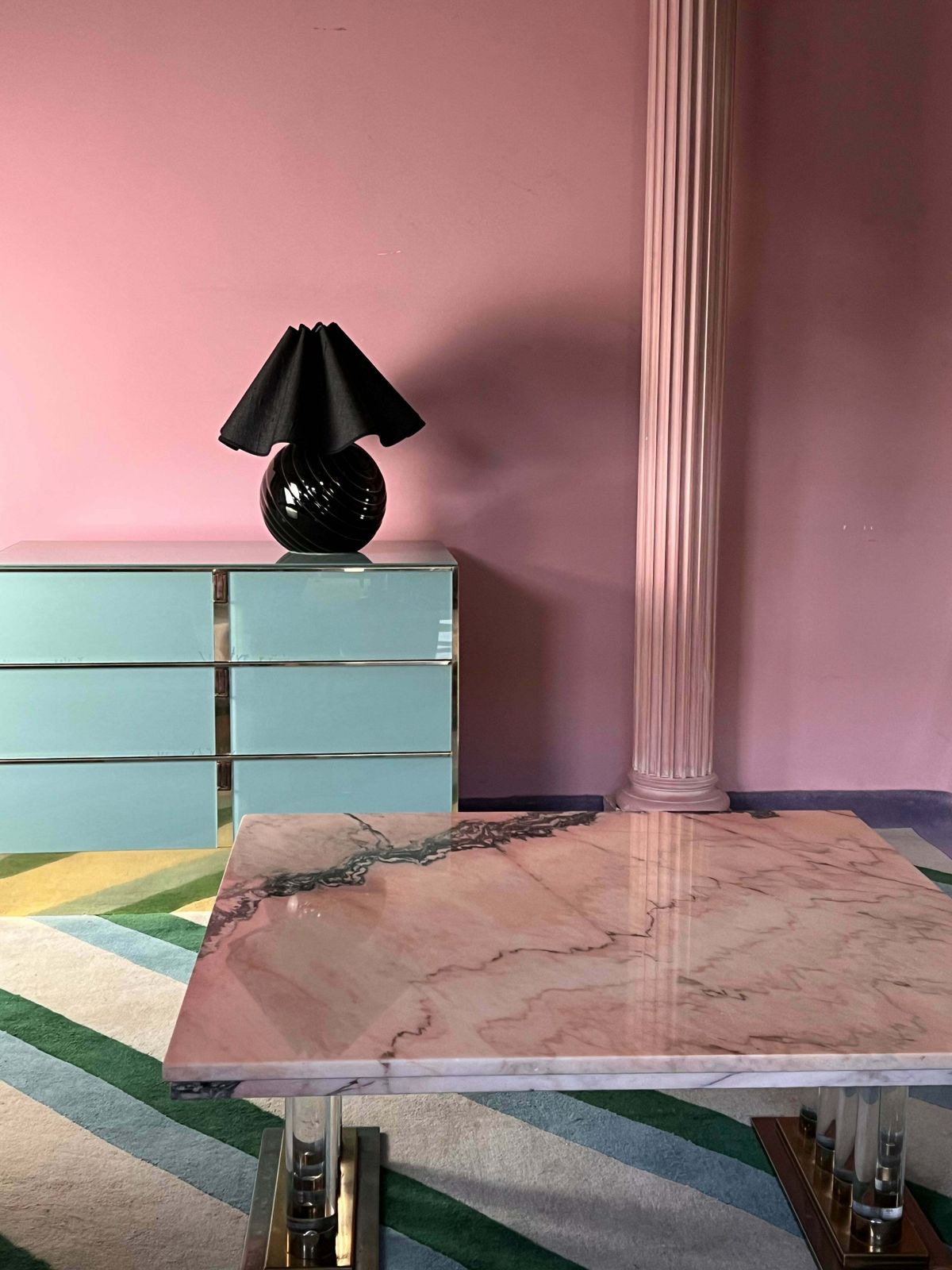 Turquoise And Gold Glass Sideboard By Ello Furniture, American 1970s photo for sale