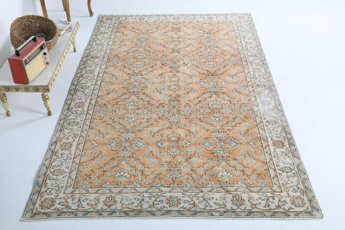 6.1x10.2 Ft Turkish Rug, Vintage Rug, Area Rug, Rugs, Oushak Rug, Handmade Rug, Farmhouse Decor, Authentic Room, Bordered Rug, Wool Rug, Rug