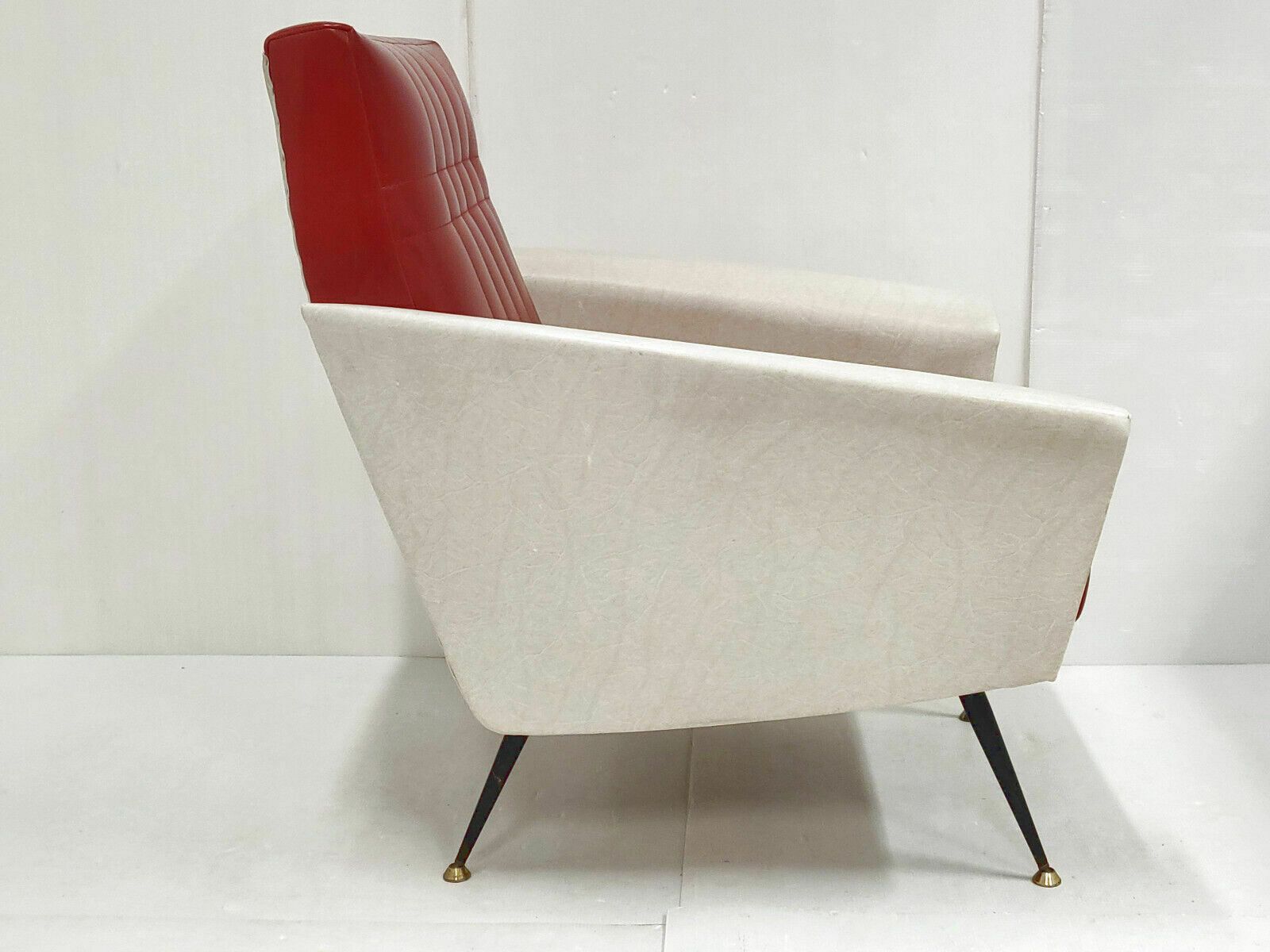 Furniture Vintage 1950 French Armchair In Skai Bordeaux & White Beige 50s Rockabilly 50s photo